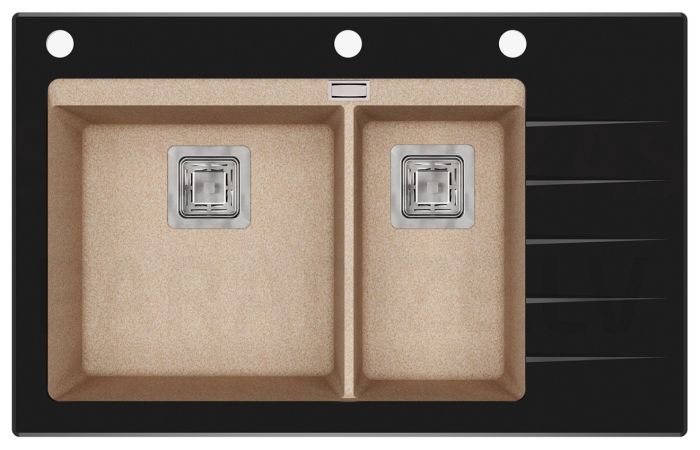 HELIKA akmens masas virtuves izlietne DELICIA PLUS (AW) 850 Black/Beige 86x54 cm