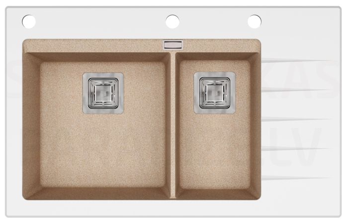 HELIKA akmens masas virtuves izlietne DELICIA PLUS (AW) 850 White/Beige 86x54 cm