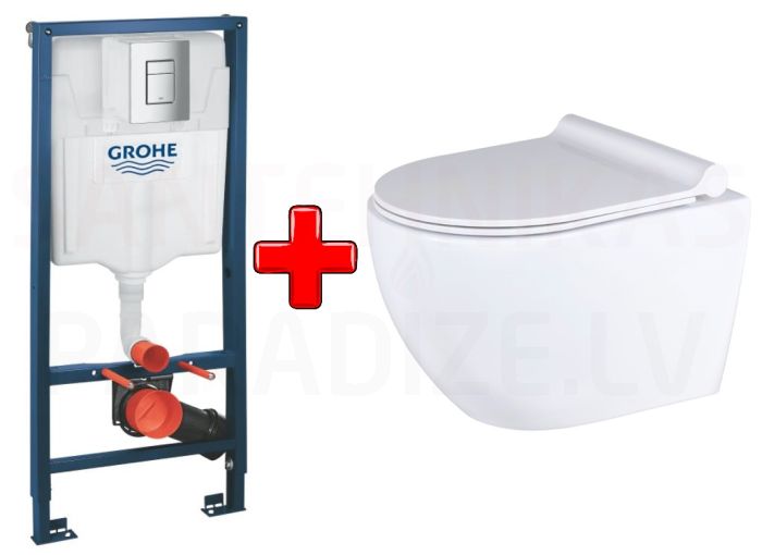 GROHE WC komplekts 5in1 iebūvējamais rāmis + poga Even + KKPOL pods Latona ar SC/QR vāku (balts)