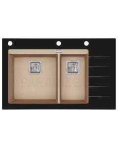 HELIKA akmens masas virtuves izlietne DELICIA PLUS (AW) 850 Black/Beige 86x54 cm