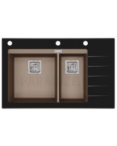 HELIKA akmens masas virtuves izlietne DELICIA PLUS (AW) 850 Black/Mocha Warm 86x54 cm