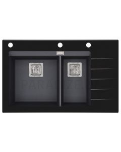 HELIKA akmens masas virtuves izlietne DELICIA PLUS (AW) 850 Black/Grafit 86x54 cm