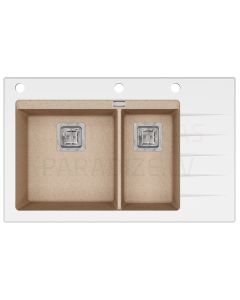 HELIKA akmens masas virtuves izlietne DELICIA PLUS (AW) 850 White/Beige 86x54 cm