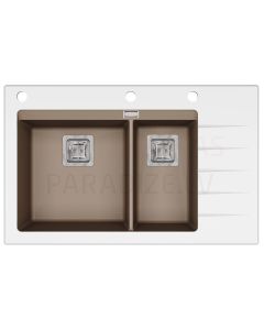 HELIKA akmens masas virtuves izlietne DELICIA PLUS (AW) 850 White/Mocha Warm 86x54 cm