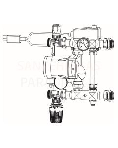 Heimeier tempertūras regulācijas sajaukšanas mezgls/jaucējmodulis Connection kit 5 ar Grundfos Alpha 2 15-60 130 sūkni