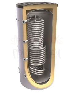 JOULE kombinētā akumulācijas tvertne THERMAL STORE 2.0 BLACK (1 nerūsējošā siltummainis + 1 melns siltummainis)  600 litri vertikāls (7.8+2.4m2)