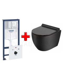 GROHE WC komplekts 7in1 iebūvējamais rāmis + poga Scate Cosmo + KKPOL pods Latona ar SC vāku (melns)