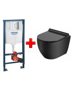 GROHE WC komplekts 5in1 iebūvējamais rāmis + poga Even + KKPOL pods Latona ar SC vāku (melns)