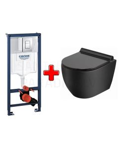GROHE WC komplekts 5in1 iebūvējamais rāmis + poga Scate Cosmo + KKPOL pods Latona ar SC vāku (melns)