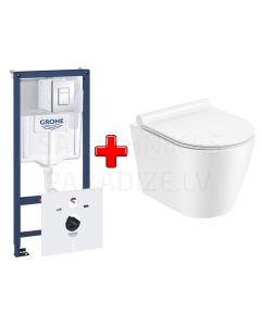 GROHE WC komplekts 7in1 iebūvējamais rāmis + poga Scate Cosmo + KKPOL pods Teja ar SC vāku (balts)