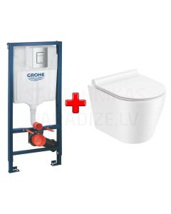 GROHE WC komplekts 5in1 iebūvējamais rāmis + poga Even + KKPOL pods Teja ar SC vāku (balts)