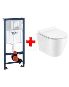 GROHE WC komplekts 5in1 iebūvējamais rāmis + poga Scate Cosmo + KKPOL pods Teja ar SC vāku (balts)