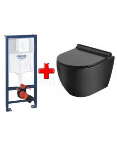 GROHE WC komplekts 5in1 iebūvējamais rāmis + poga Skate Air + KKPOL pods Latona ar SC vāku (melns)