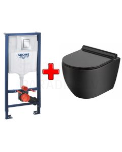 GROHE WC komplekts 5in1 iebūvējamais rāmis + poga Cosmo S + KKPOL pods Latona ar SC vāku (melns)