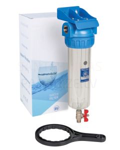 AquaFilter комплект фильтрогово корпуса для холодной воды с прозрачной колбой и клапаном 10' (3/4')