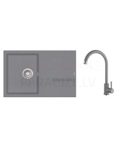 Aquasanita akmens masės virtuvės kriauklė su maišytuvu Tesa 78x50 (Light Grey)