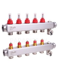 Danfoss SSM- 2F nerūsējošā tērauda grīdas apkures kolektors ar plūsmas mērītājiem 2+2, 1'