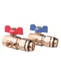 Danfoss FHF-BV 2x set of ball valves 1' with a socket for thermometer 088U0029 and connecting section to manifold and for closing floor heating system