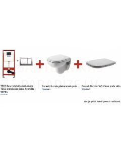TECE Base 4 in 1 integrated frame with chrome button, Duravit D-code wall-hung toilet, Duravit Soft-Close cover
