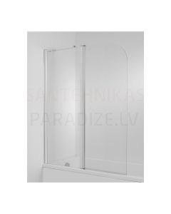 Cubito pure bath screen, left,two piece, polished silver profile, 6 mm thick transparent glass with jika perla glass finish