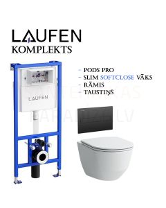 Laufen Pro комплект 4 в 1 подвесной унитаз + туалетная рама + крышка Soft Close + кнопка смыва (чёрная)