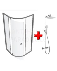 AKCIJA RAVAK shower enclosure set PIVOT PSKK3-90 satin + glass Transparent with shower system TE 093.00CR/WH