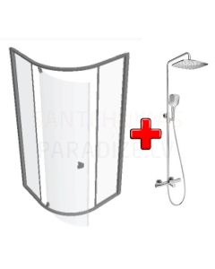 AKCIJA RAVAK shower enclosure set PIVOT PSKK3-90 satin + glass Transparent with shower system TE 092.01CR