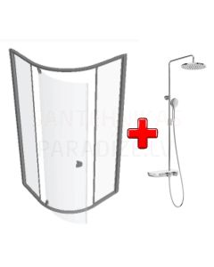 AKCIJA RAVAK shower enclosure set PIVOT PSKK3-90 satin + glass Transparent with shower system TE 094.01CR/WH
