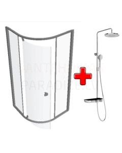 AKCIJA RAVAK shower enclosure set PIVOT PSKK3-90 satin + glass Transparent with shower system TE 094.02CR/BL