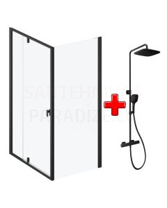 AKCIJA RAVAK shower enclosure set PIVOT PDOP1 + PPS 90 black + glass Transparent with shower system TD F 091.20BL