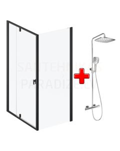AKCIJA RAVAK shower enclosure set PIVOT PDOP1 + PPS 90 black + glass Transparent with shower system TE 093.01CR