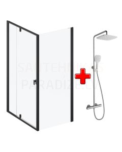 AKCIJA RAVAK shower enclosure set PIVOT PDOP1 + PPS 90 black + glass Transparent with shower system TE 093.00CR/WH