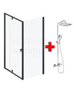 AKCIJA RAVAK shower enclosure set PIVOT PDOP1 + PPS 90 black + glass Transparent with shower system TE 092.01CR