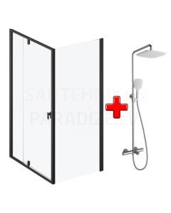 AKCIJA RAVAK shower enclosure set PIVOT PDOP1 + PPS 90 black + glass Transparent with shower system TE 092.00CR/WH