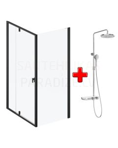 AKCIJA RAVAK shower enclosure set PIVOT PDOP1 + PPS 90 black + glass Transparent with shower system TE 094.01CR/WH