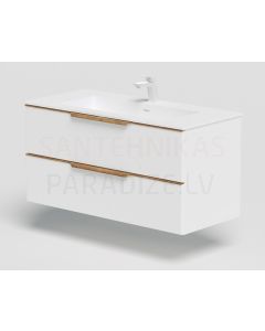 KAME sink cabinet AMBER 100 (matte white/Solid Oak)