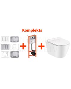 AKCIJA 4 in 1 KKPOL Teja pakabinamas tualetas + WC potinkinis instaliacinis modulis + mygtukas + SC QR dangtis
