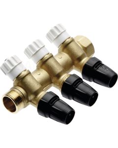 TECElogo manifold, shut-off 3/4" x 16 3-way brass