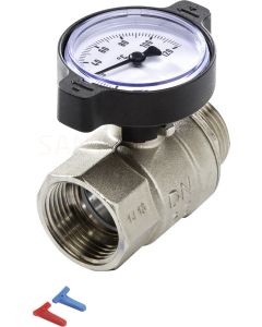 TECEfloor SQL ball valve with thermometer 1"iv x 1"āv niķelēts