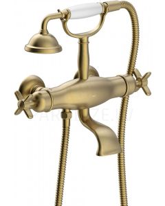 TRES CLASIC RETRO vannas/dušas jaucējkrāns ar termostatu un dušas klausuli, antīks misiņš, cooper matēts