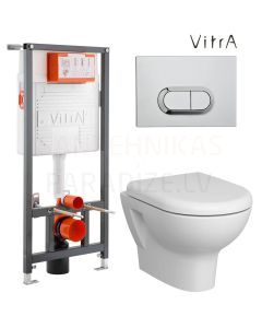 VITRA ZENTRUM RIM-EX piekaramais tualetes pods + iebūvējamais tualetes poda (WC) rāmis + skalošanas poga + SC vāks