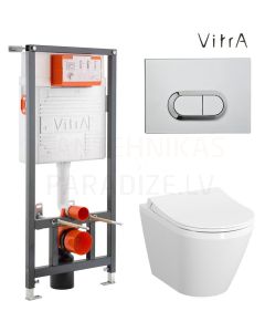 VITRA INTEGRA RIM-EX piekaramais tualetes pods + iebūvējamais tualetes poda (WC) rāmis + skalošanas poga + Slim SC vāks