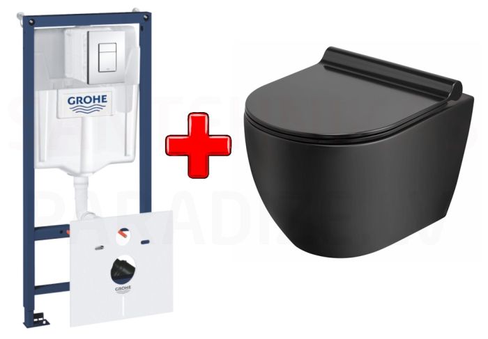 GROHE WC komplekts 7in1 iebūvējamais rāmis + poga Scate Cosmo + KKPOL pods Latona ar SC vāku (melns)