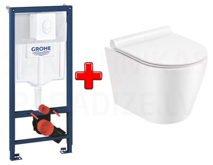 GROHE WC komplekts 5in1 iebūvējamais rāmis + poga Skate Air + KKPOL pods Teja ar SC vāku (balts)