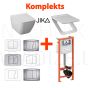 Komplekts 4 in 1 JIKA piekaramais pods Pure + KK-POL AQUAFIORI iebūvējamais tualetes poda (WC) rāmis + Soft Close vāks + Skalošanas poga