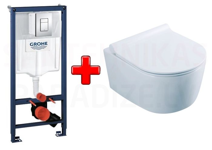GROHE WC komplekts 5in1 iebūvējamais rāmis + poga Scate Cosmo + KKPOL pods Selene ar SC vāku (balts)