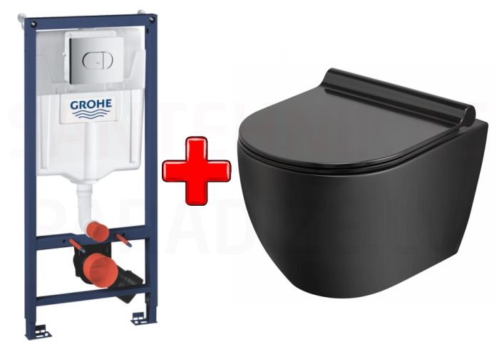 GROHE WC komplekts 5in1 iebūvējamais rāmis + poga Arena Cosmo + KKPOL pods Latona ar SC vāku (melns)
