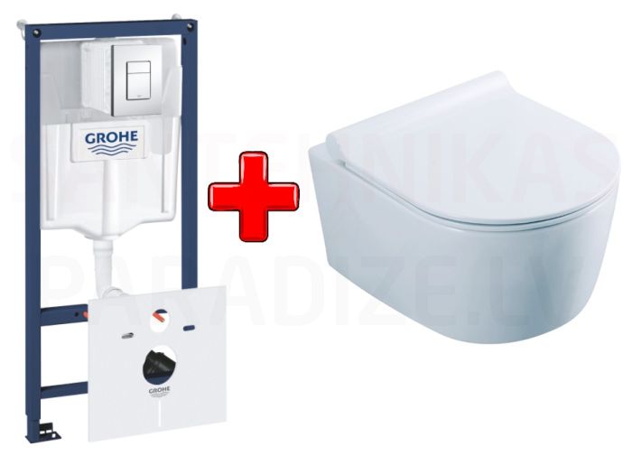 GROHE WC komplekts 7in1 iebūvējamais rāmis + poga Scate Cosmo + KKPOL pods Selene ar SC vāku (balts)