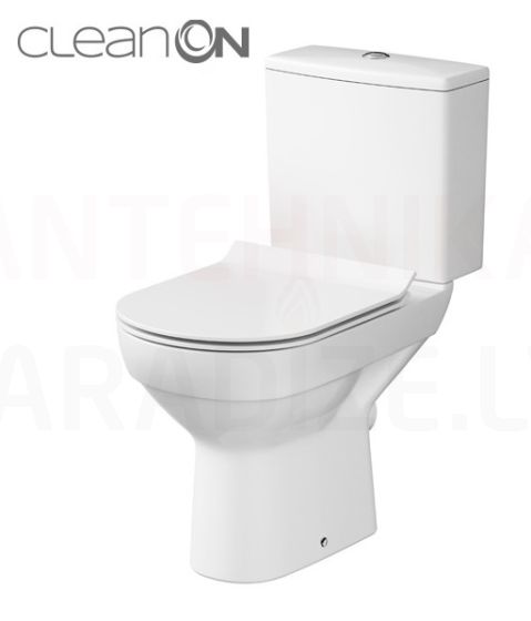 CERSANIT CITY CLEAN ON 011 WC tualetas (horizontalus pajungimas) su klozeto dangčiu SLIM Soft Close