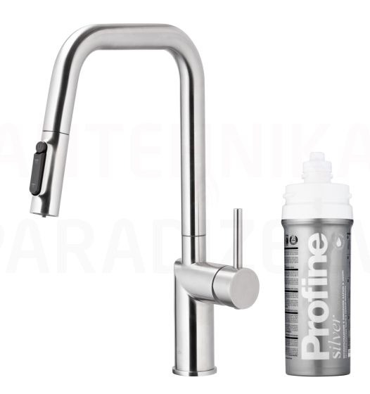 KFA Armatura kitchen faucet DUERO PURE PULL-OUT with water filter SILVER (stainless steel)